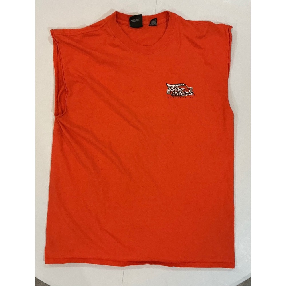 VTG Y2K USA Made Harley Davidson Grunge Muscle T Shirt Men L Orange Biker Tank - Picture 2 of 6